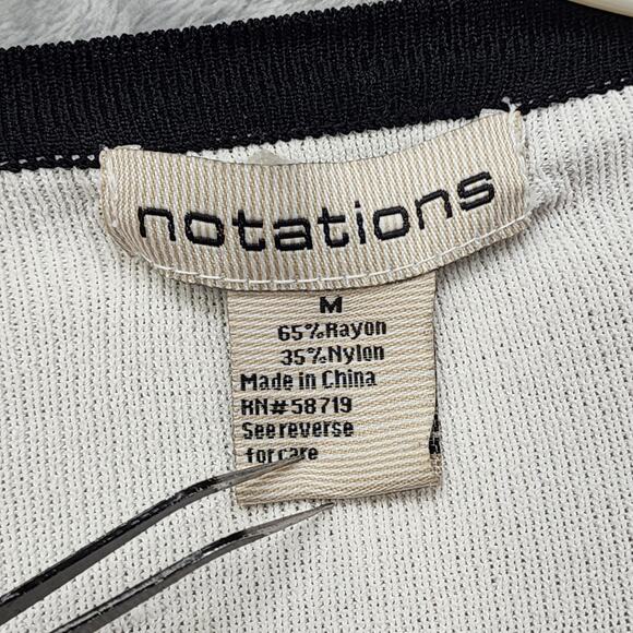 Vintage Notations Sweater Womens M White Black Tie Front Preppy Rayon Nylon Knit - Picture 6 of 10